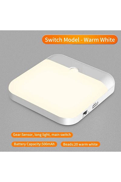 AVACOM Warm White 1pcs Motion Sensor Led Light Usb Type-c Charging Square Lamp For Stair Hallway Wardrobe C