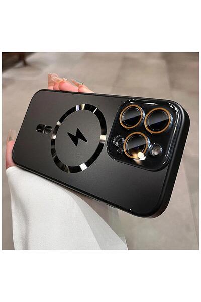 Zebana Apple iPhone 15 Pro Max Uyumlu Kılıf Matte Glass Kılıf (Kablosuz Şarj Destekli) Siyah