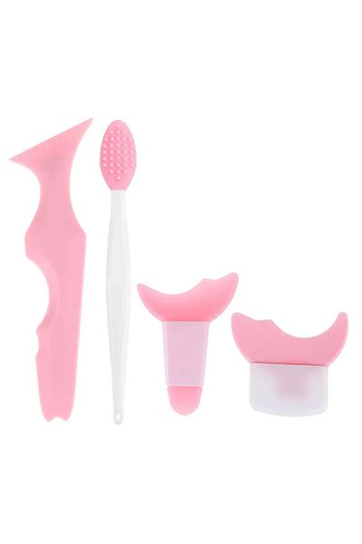 CNKESS Pink 4pcs Set Eye Makeup Assistance Tool Set With Nose Brush Silica Gel Multifunctional Makeup Tools