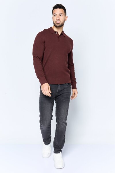 Dockers Men Regular Fit Solid Long Sleeves Polo Shirt, Dark Brown