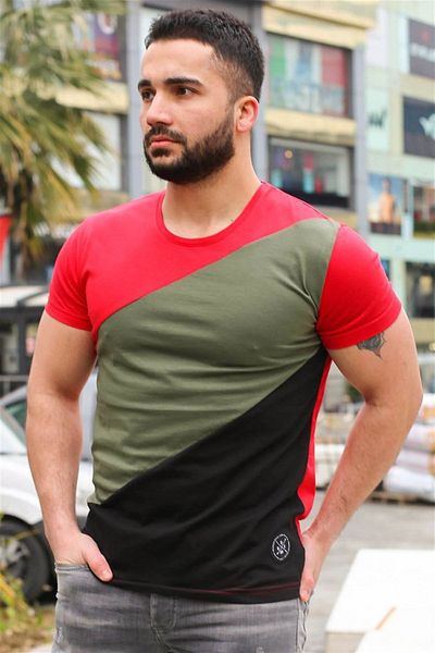Madmext Color Blocked Red T-shirt 3018