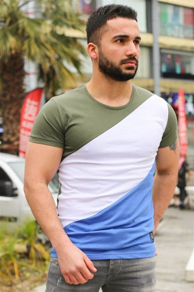 Madmext Color Blocked Khaki T-shirt 3018
