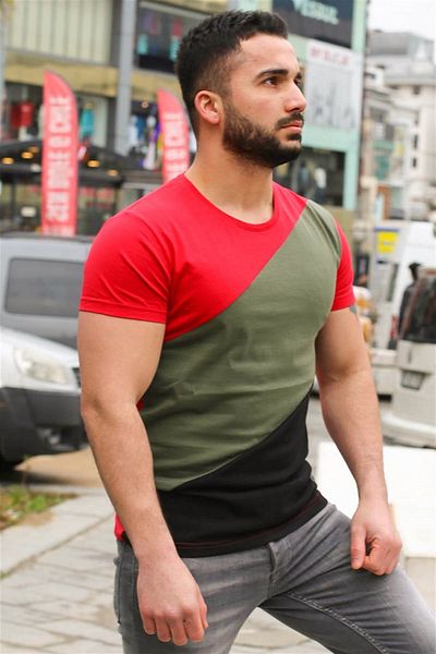 Madmext Color Blocked Red T-shirt 3018