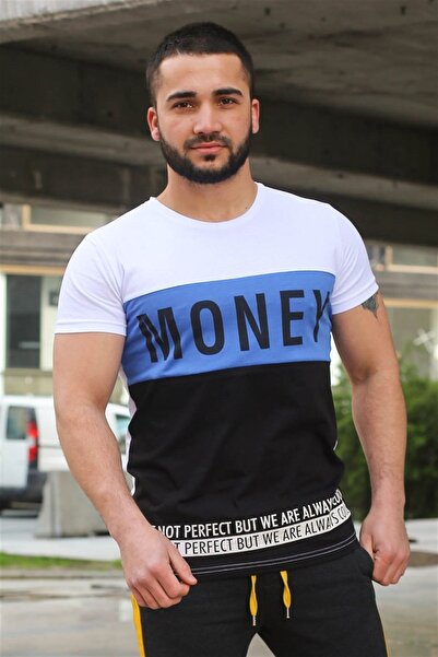 Madmext Λεπτομερές λευκό μπλουζάκι με έγχρωμο αποκλεισμένο κείμενο 3077