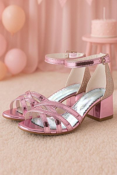 Sarıkaya Pantofi de seară pentru fete cu toc gros în oglindă Belle Pink
