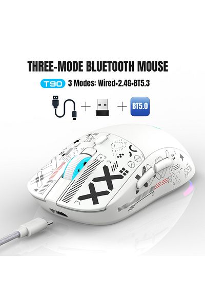 HXSJ Wired+2.4 G Wireless+BT5.3 Gaming Mouse, 1200/1600/2400/3600 DPI Adjustable Silent Mouse White
