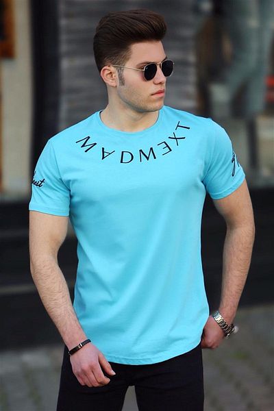 Madmext Türkis besticktes Herren T-Shirt 4512