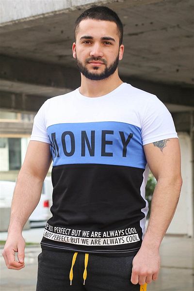 Madmext Λεπτομερές λευκό μπλουζάκι με έγχρωμο αποκλεισμένο κείμενο 3077