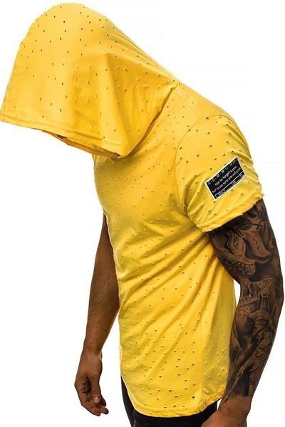 Madmext Gelbes T-Shirt mit Kapuze und zerrissenem Detail 3069