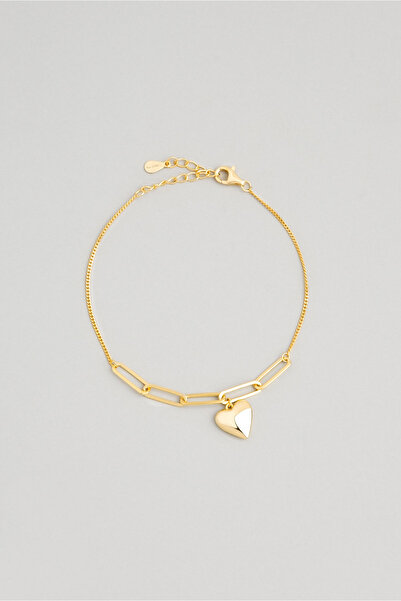 So CHIC... Saklı Kalp 18 Ayar Sarı Altın Kaplama 20 Cm Gümüş Zincir Bileklik