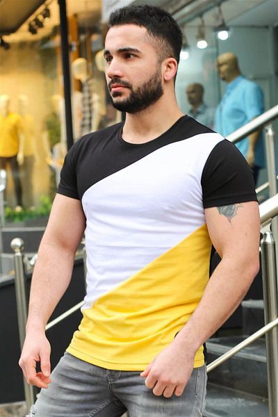 Madmext Color Blocked Black T-Shirt 3018