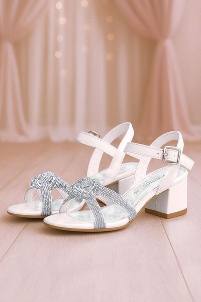 hapshoe Stoned Mother of Pearl Knit - Girl's Evening Dress Thick Heeled Shoes