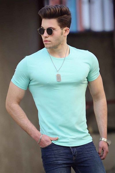 Madmext Türkises Herren-T-Shirt mit Rundhalsausschnitt 4552
