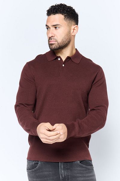 Dockers Men Regular Fit Solid Long Sleeves Polo Shirt, Dark Brown