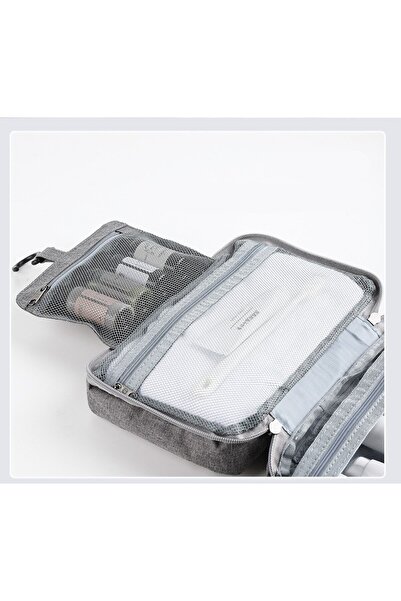 Flippy Travel Cosmetic Bag, Textile, Waterproof, Gray, 12.5 x 9 x 22 cm