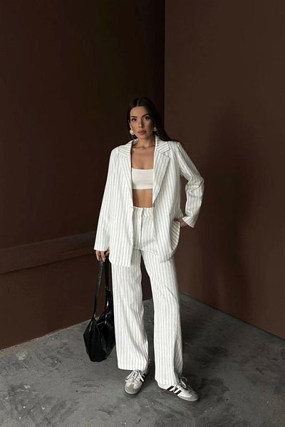 Butik White Striped Jacket and Pants Set