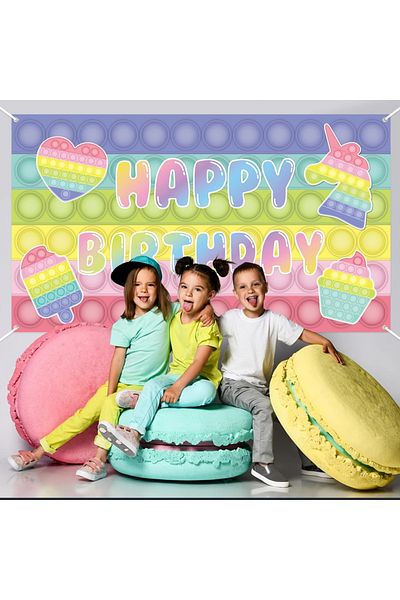 Yingeniva Birthday Photo Backdrop, Polyester, Multicolor, 200 X 100 Cm