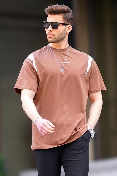 Madmext Καφέ Oversize T-Shirt Crew Neck 7003