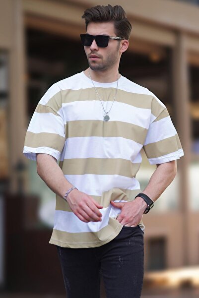 Madmext Μπλουζάκι με κοντό μανίκι με λαιμόκοψη σε μπεζ χρώμα 7030