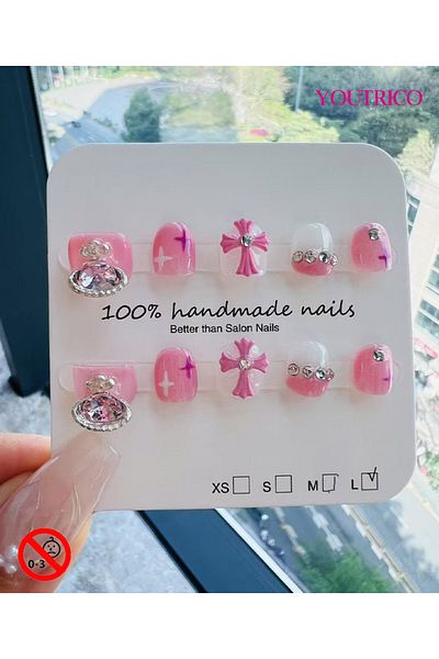 Youtrico Kid Press-on Nails 100% Handmade Cartoon Green, Safe for 3+ ,L