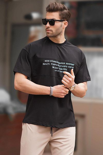 Madmext Ανδρικό μπλουζάκι Oversize με στάμπα - Μαύρο, Crew Neck 7018