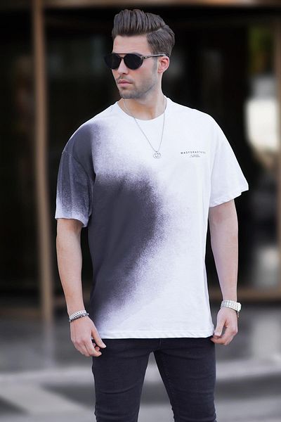 Madmext Ανδρικό λευκό μπλουζάκι Crew Neck 7028 - εμπριμέ