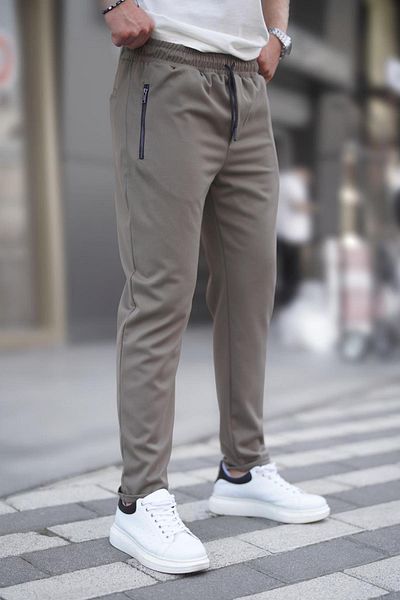 Madmext Sand Color Zipper Detailed Men's Trousers 6520