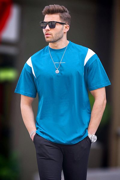 Madmext Tricou supradimensionat cu decolteu, albastru petrol 7003