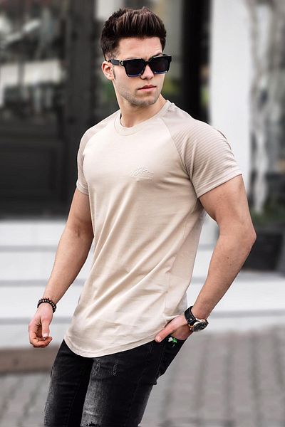 Madmext Béžové pánské tričko Basic 5843