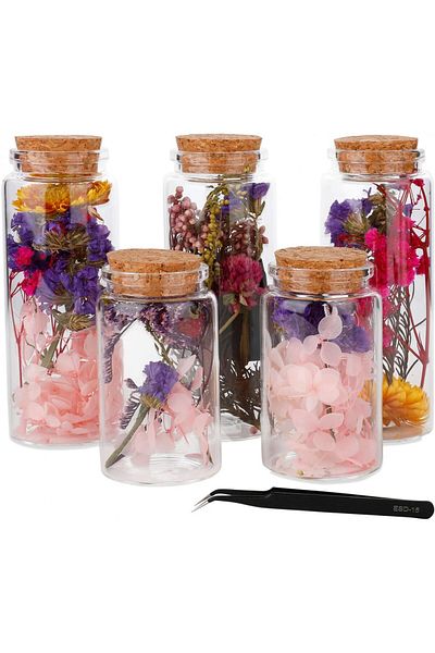 Lyeiaa Set 5 recipiente pentru flori Lyeiaa craft, sticla/flori uscate, multicolor, 12 x 4,7 cm / 8 x 4,7 cm