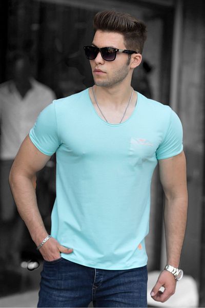 Madmext Türkises Herren-T-Shirt mit Taschendetail 9303