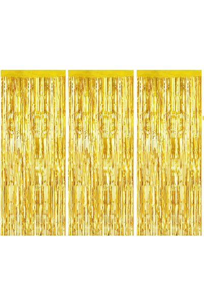 Shengyuantong Set Of 3 Fringed Curtains, Foil, Gold, 100 X 200 Cm