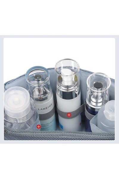 Flippy Travel Cosmetic Bag, Canvas, Waterproof, 3 Compartments, Hanger, Gray, 47x28x20 cm