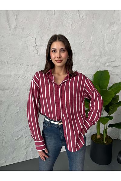 Elif Özbey Butik Cămașă cu dungi alb burgundă