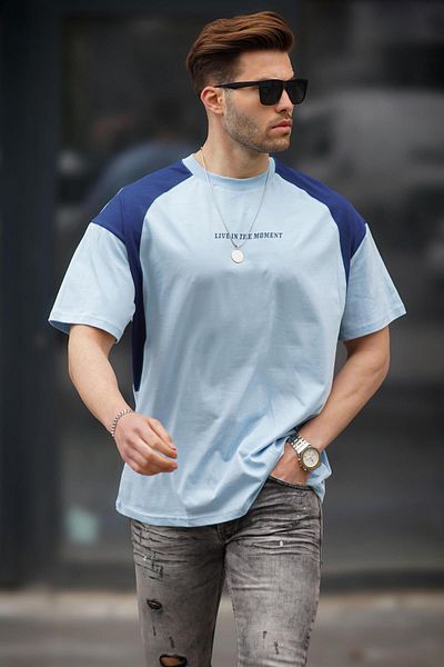 Madmext Baby Blue Crew Neck Oversize T-Shirt 7002