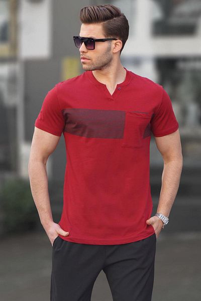 Madmext Ανδρικό μπλουζάκι Claret Red Pocket Detailed Regular Fit 6094
