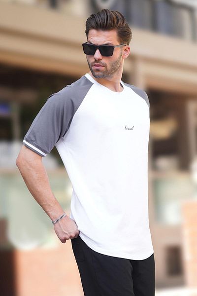 Madmext Ανδρικό T-Shirt - Λευκό, Crew Neck, Λεπτομέρεια κεντήματος, Κοντό μανίκι - 7013