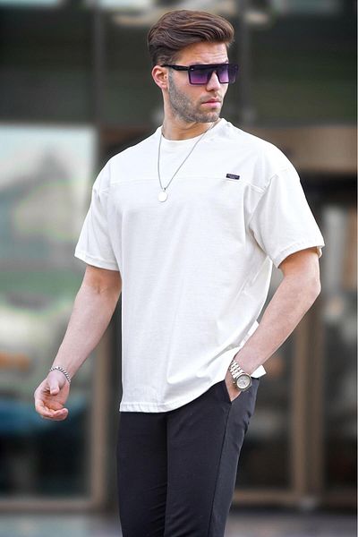 Madmext Ecru Übergröße Herren T-Shirt 6196