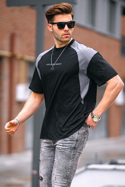 Madmext Oversize Black Crew T-Shirt 7002