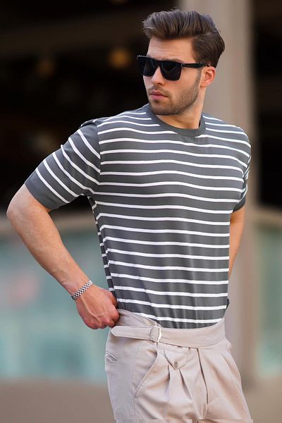 Madmext Ανδρικό T-Smok T-shirt - Crew Neck, ριγέ, κοντό μανίκι, μοντέλο 6884