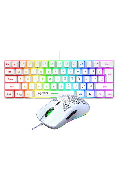 HXSJ مجموعة لوحة مفاتيح الألعاب السلكية V700 ذات 61 مفتاحًا RGB وماوس الألعاب السلكي J900 USB