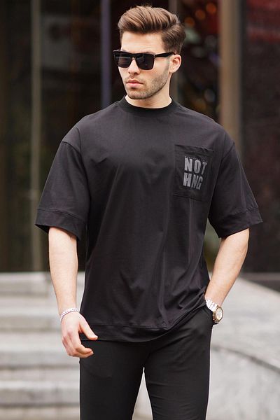 Madmext Μαύρο μπλουζάκι με λεπτομέρεια oversize 7008