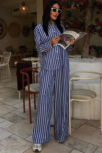 Butik Casual Striped Trousers Shirt Set 10053