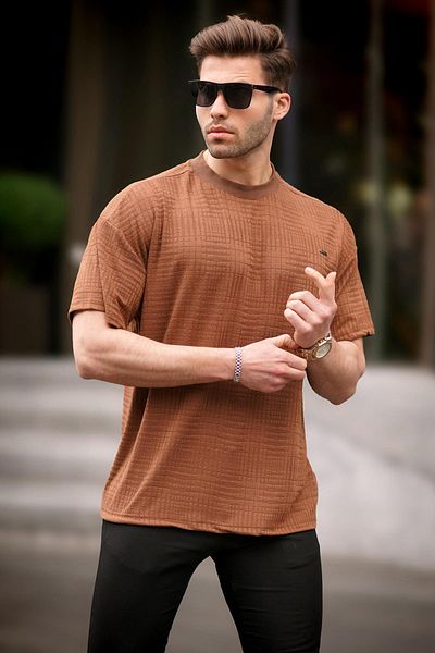 Madmext Καφέ ανδρικό μπλουζάκι Oversize Crew Neck 6191