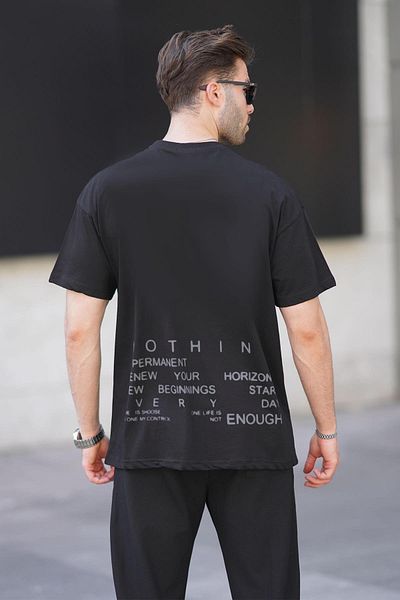 Madmext Ανδρικό Μαύρο T-Shirt - Overfit Crew Neck, στάμπα στην πλάτη, κοντό μανίκι 7037