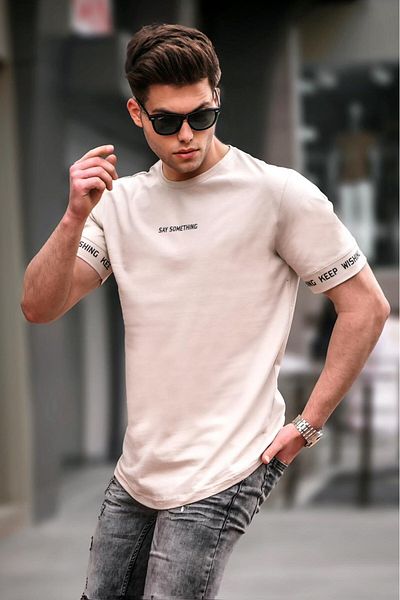 Madmext Ανδρικό Μπεζ Basic Ανδρικό T-Shirt 4461
