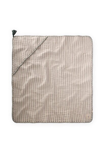 Cigit Double Layer Handcrafted Muslin Triangle Towel (Washed) 75X75 cm Gray Green Striped