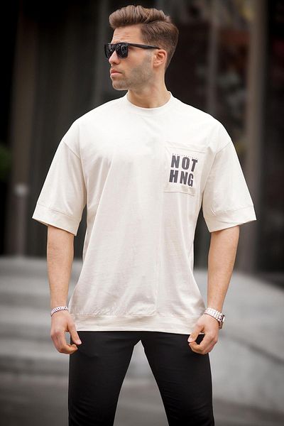 Madmext T-shirt oversize w kolorze ecru z kieszeniami 7008
