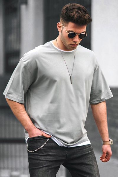 Madmext Oversize šedé pánské tričko 4978