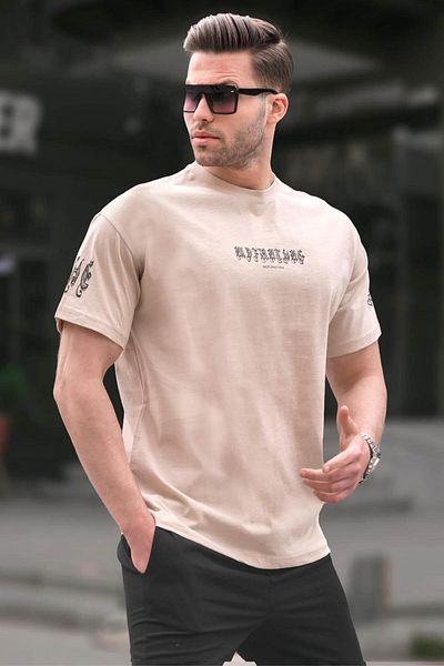 Madmext Ανδρικό μπλουζάκι Beige Crew Neck 6112